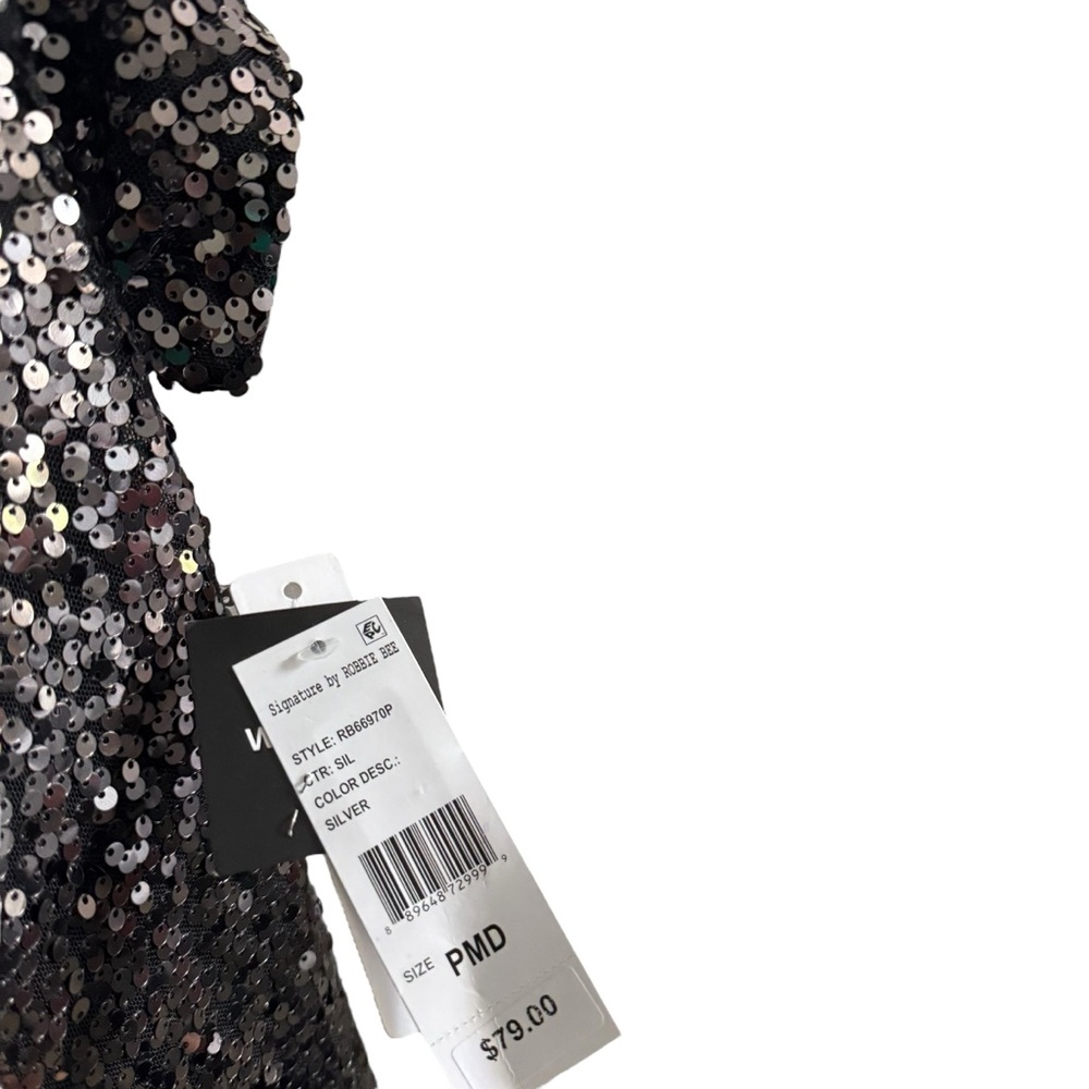 NWT Signature by Robbie Bee Macy’s Black Silver Sequin Dress Petite Medium - Picture 4 of 6